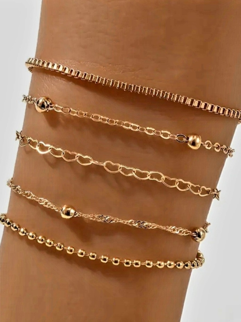 Gold Plated Link Stackable Bracelet Set 5 Pcs. - Picture 2 of 5